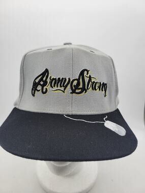 US ARMY STRONG GRAY logo patch on back with dog tags on brim. Baseball cap hat.